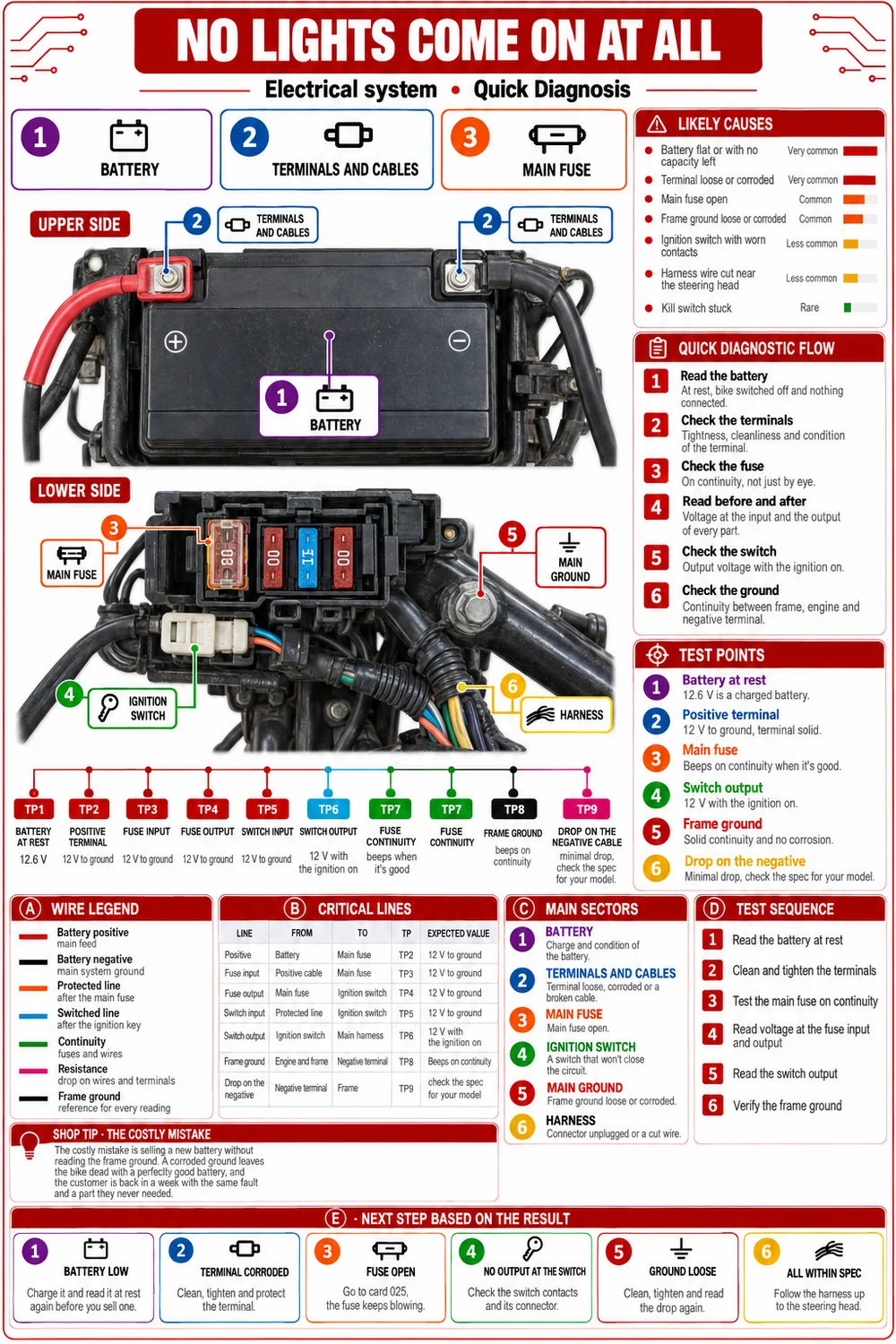 Diagnostic card: No lights come on at all
